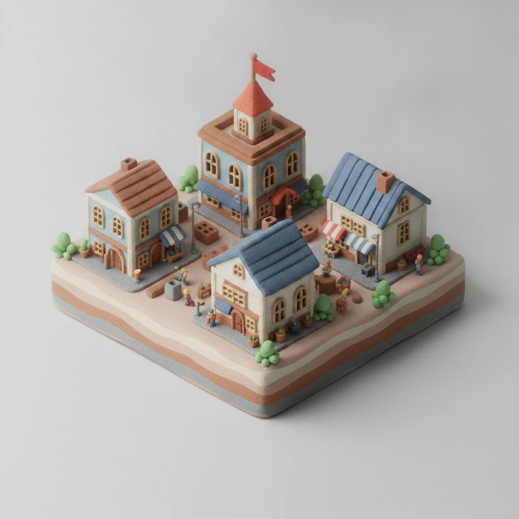 A Clay Village Under a Red Flag